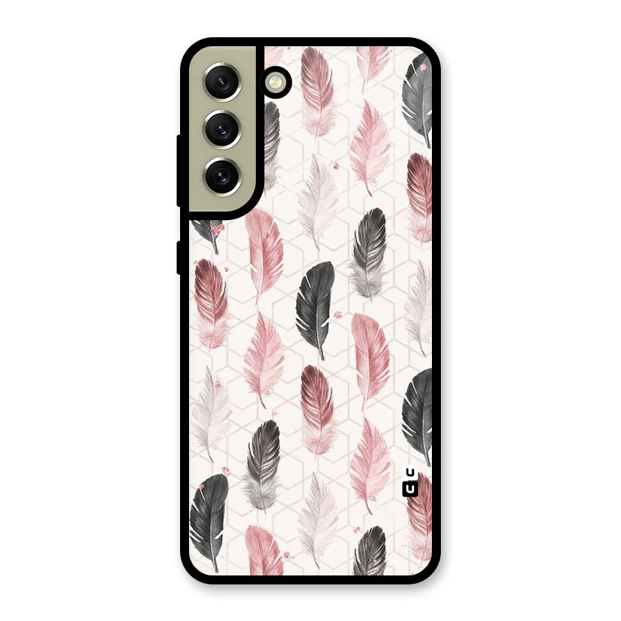 Feather Line Pattern Glass Back Case for Galaxy S21 FE 5G
