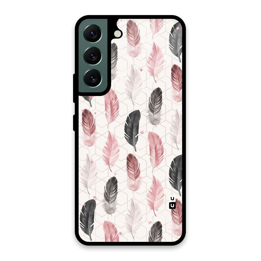 Feather Line Pattern Glass Back Case for Galaxy S22 5G