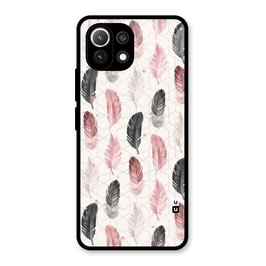 Feather Line Pattern Glass Back Case for Mi 11 Lite NE 5G