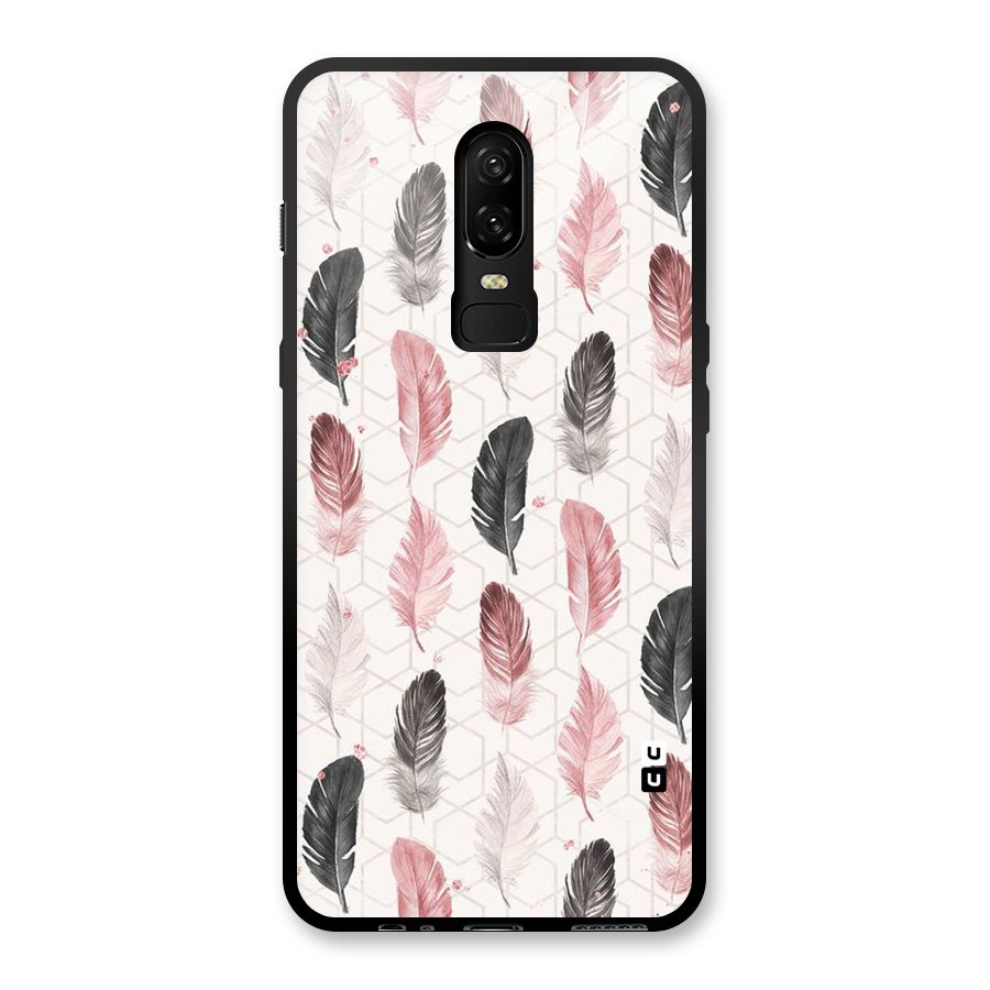 Feather Line Pattern Glass Back Case for OnePlus 6
