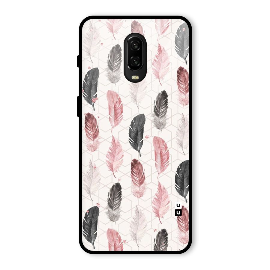 Feather Line Pattern Glass Back Case for OnePlus 6T