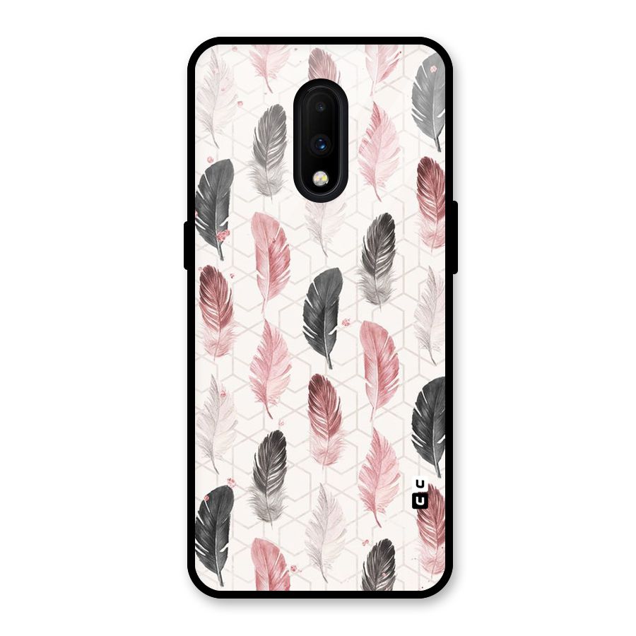 Feather Line Pattern Glass Back Case for OnePlus 7