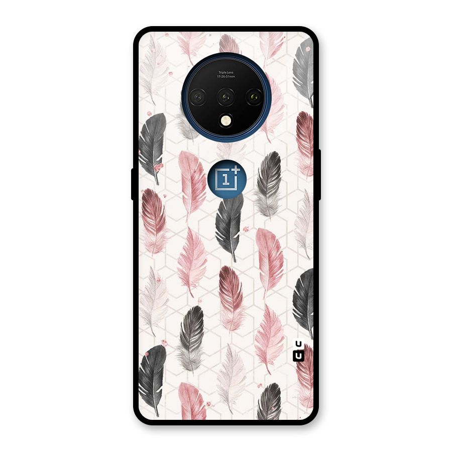 Feather Line Pattern Glass Back Case for OnePlus 7T