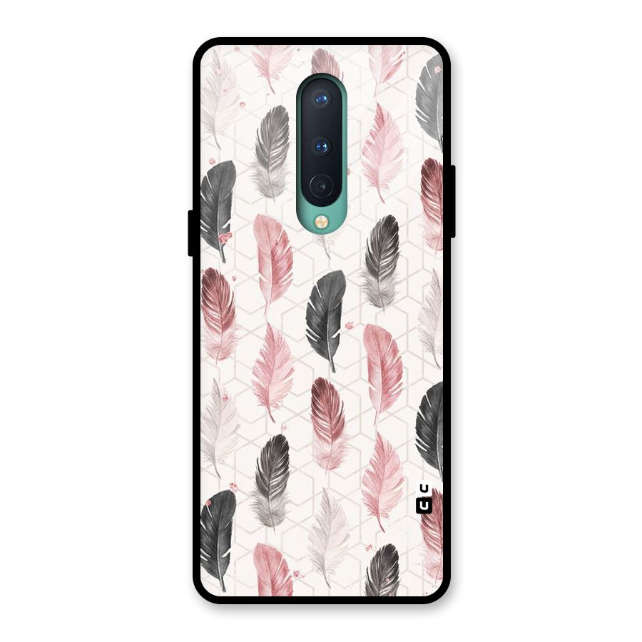 Feather Line Pattern Glass Back Case for OnePlus 8