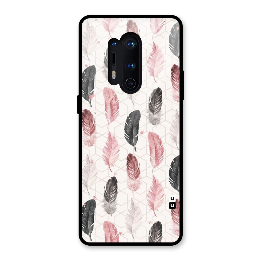 Feather Line Pattern Glass Back Case for OnePlus 8 Pro