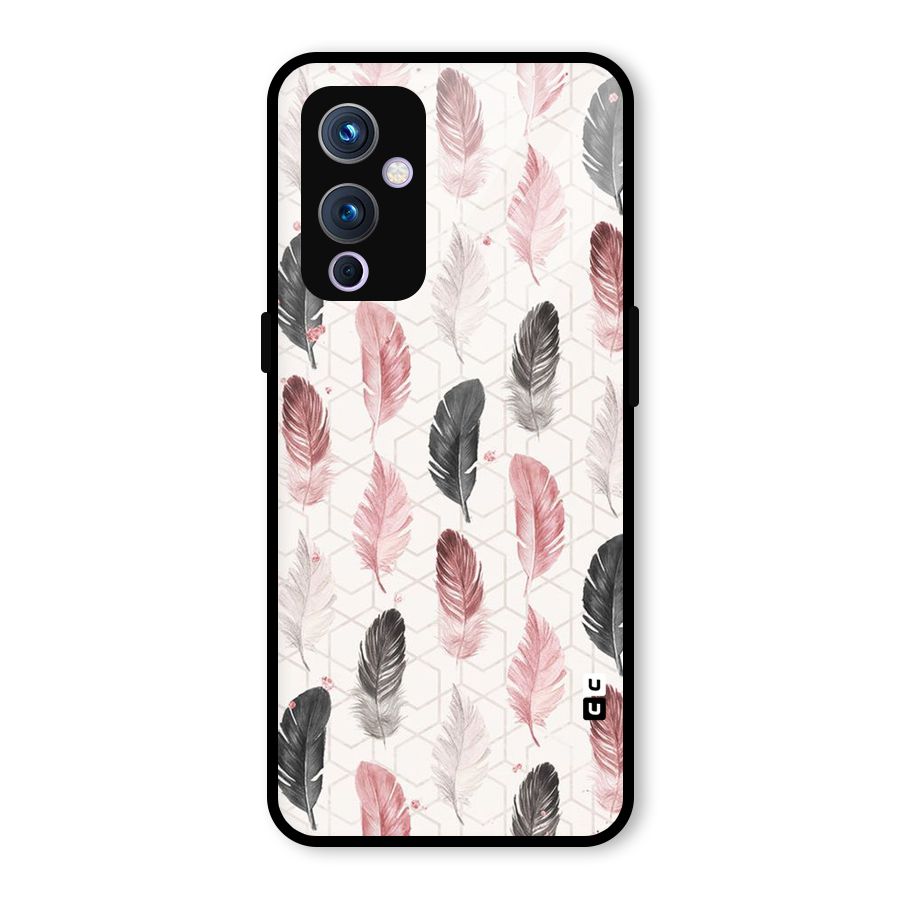 Feather Line Pattern Glass Back Case for OnePlus 9