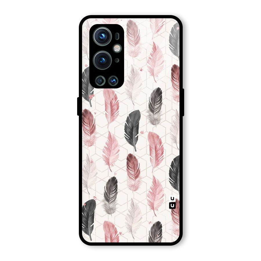 Feather Line Pattern Glass Back Case for OnePlus 9 Pro