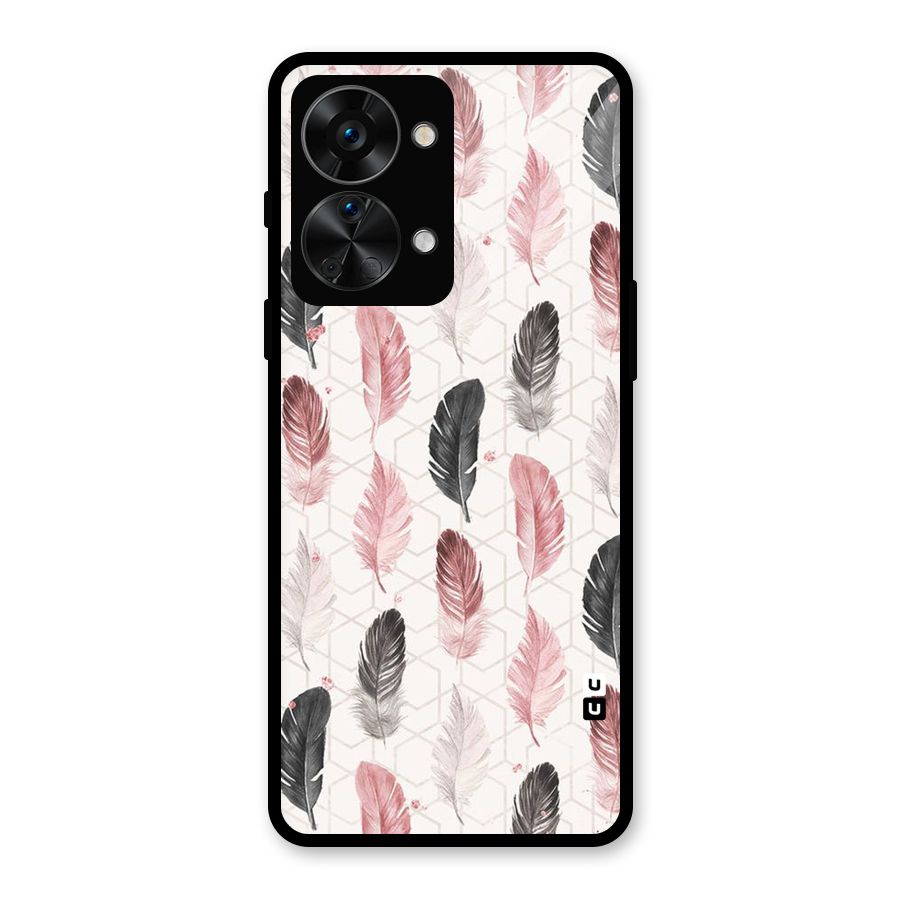 Feather Line Pattern Glass Back Case for OnePlus Nord 2T