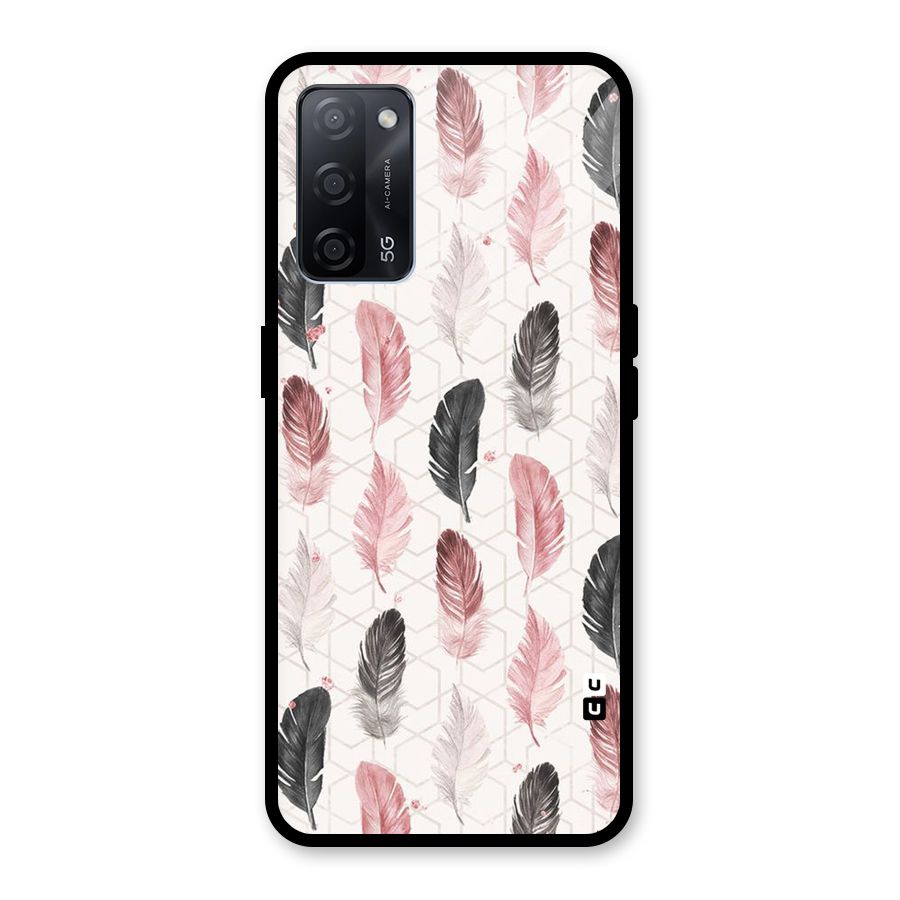 Feather Line Pattern Glass Back Case for Oppo A53s 5G