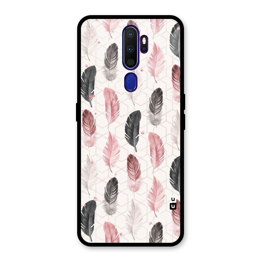 Feather Line Pattern Glass Back Case for Oppo A9 (2020)