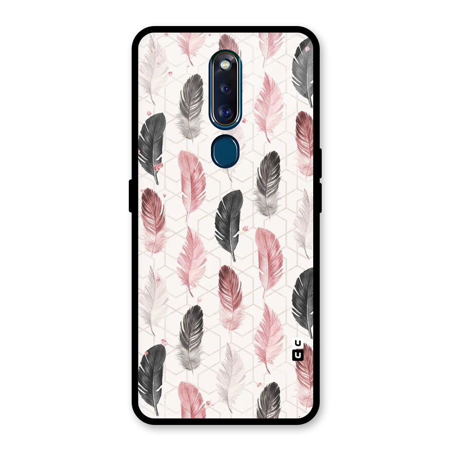Feather Line Pattern Glass Back Case for Oppo F11 Pro