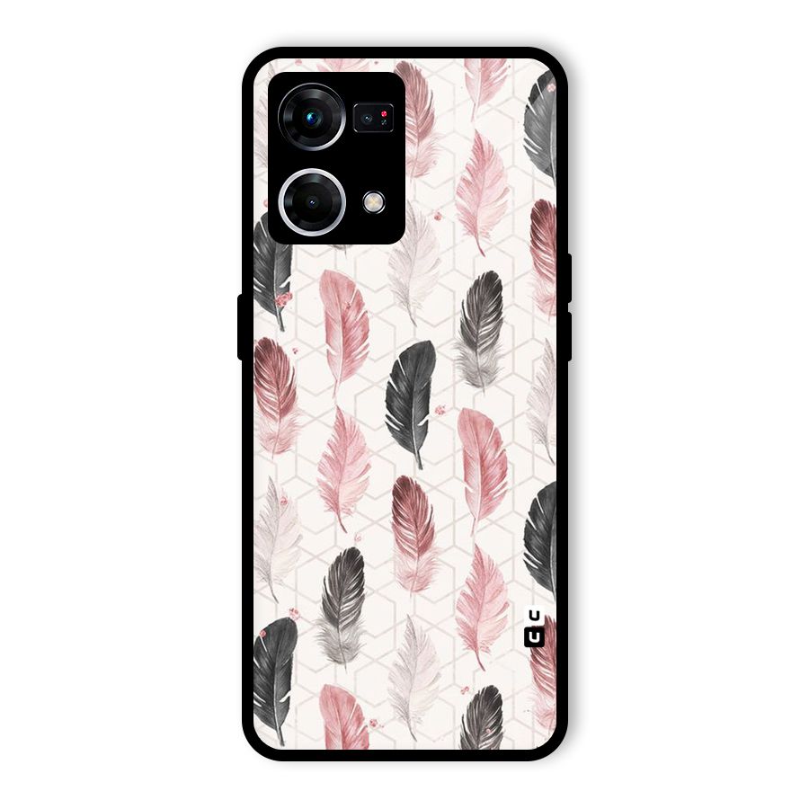 Feather Line Pattern Glass Back Case for Oppo F21 Pro 5G