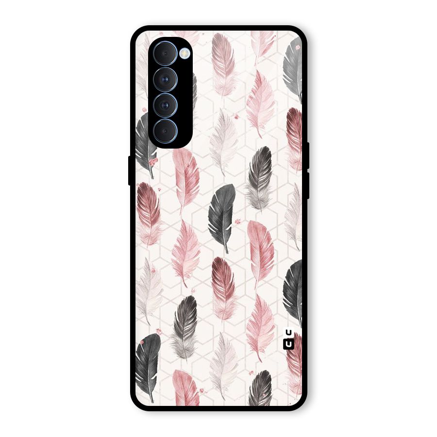Feather Line Pattern Glass Back Case for Oppo Reno4 Pro