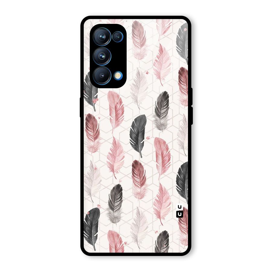 Feather Line Pattern Glass Back Case for Oppo Reno5 Pro 5G