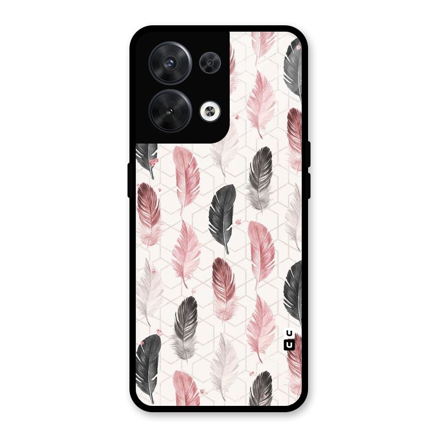 Feather Line Pattern Glass Back Case for Oppo Reno8 5G