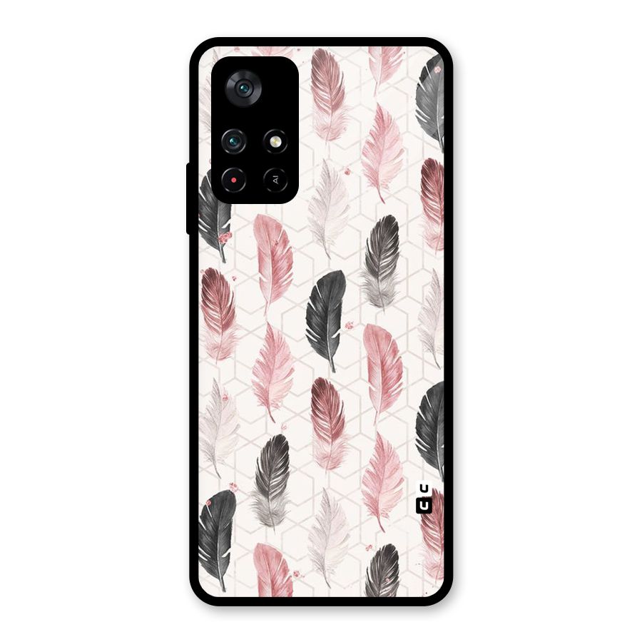 Feather Line Pattern Glass Back Case for Poco M4 Pro 5G