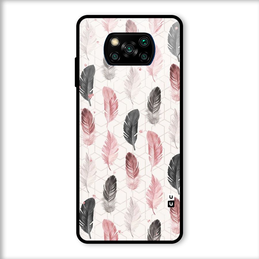Feather Line Pattern Glass Back Case for Poco X3