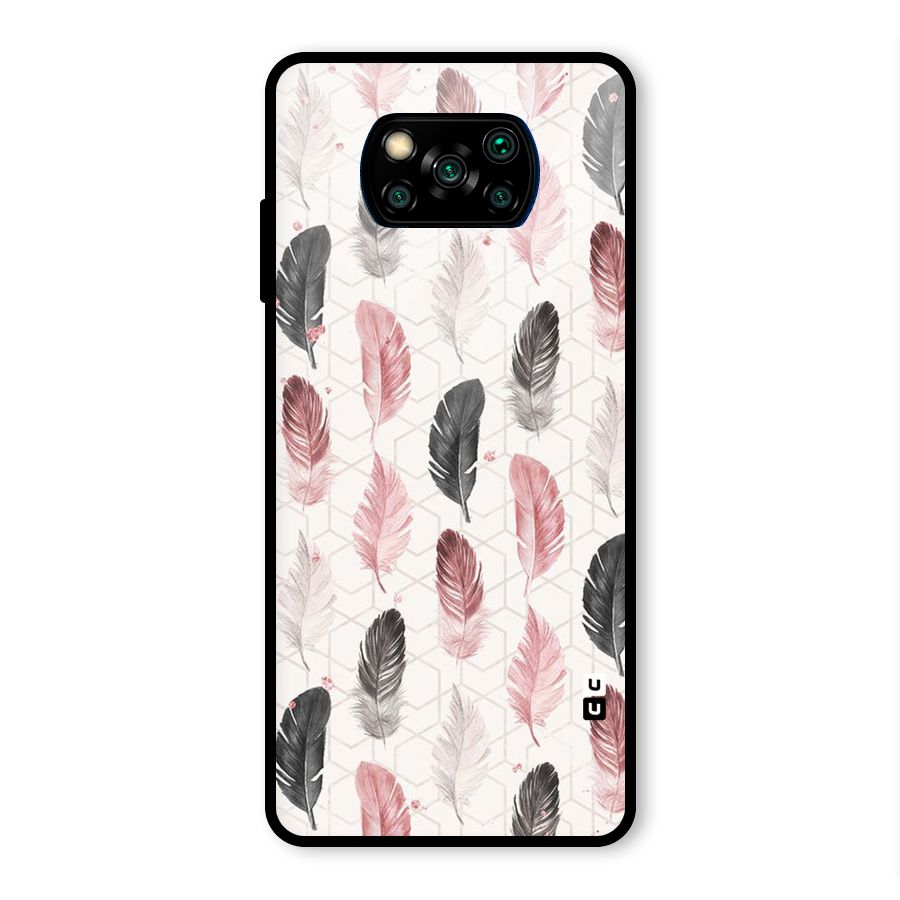 Feather Line Pattern Glass Back Case for Poco X3 Pro