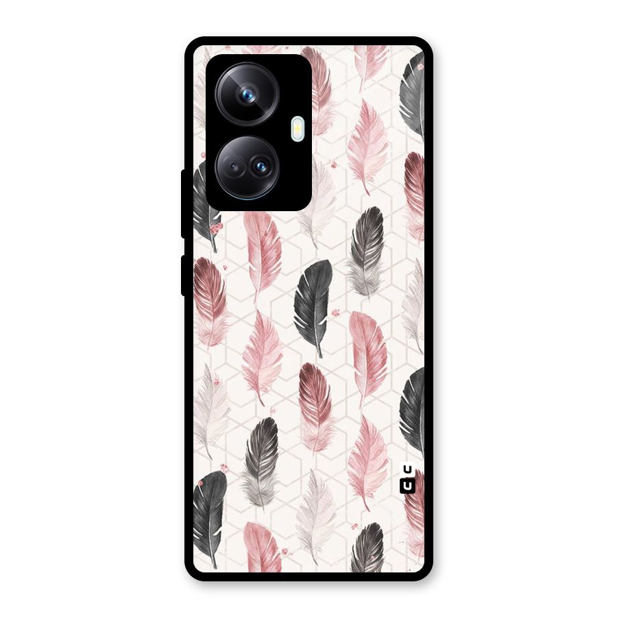 Feather Line Pattern Glass Back Case for Realme 10 Pro Plus