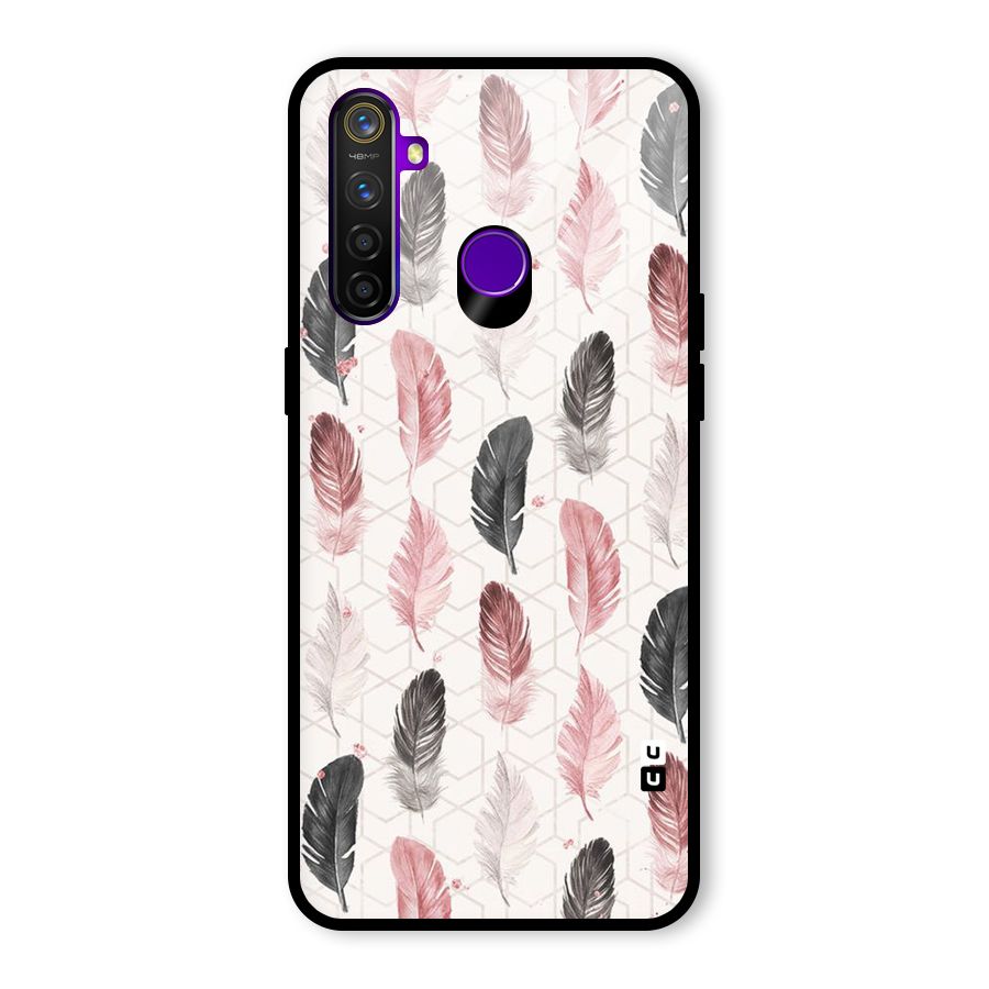 Feather Line Pattern Glass Back Case for Realme 5 Pro