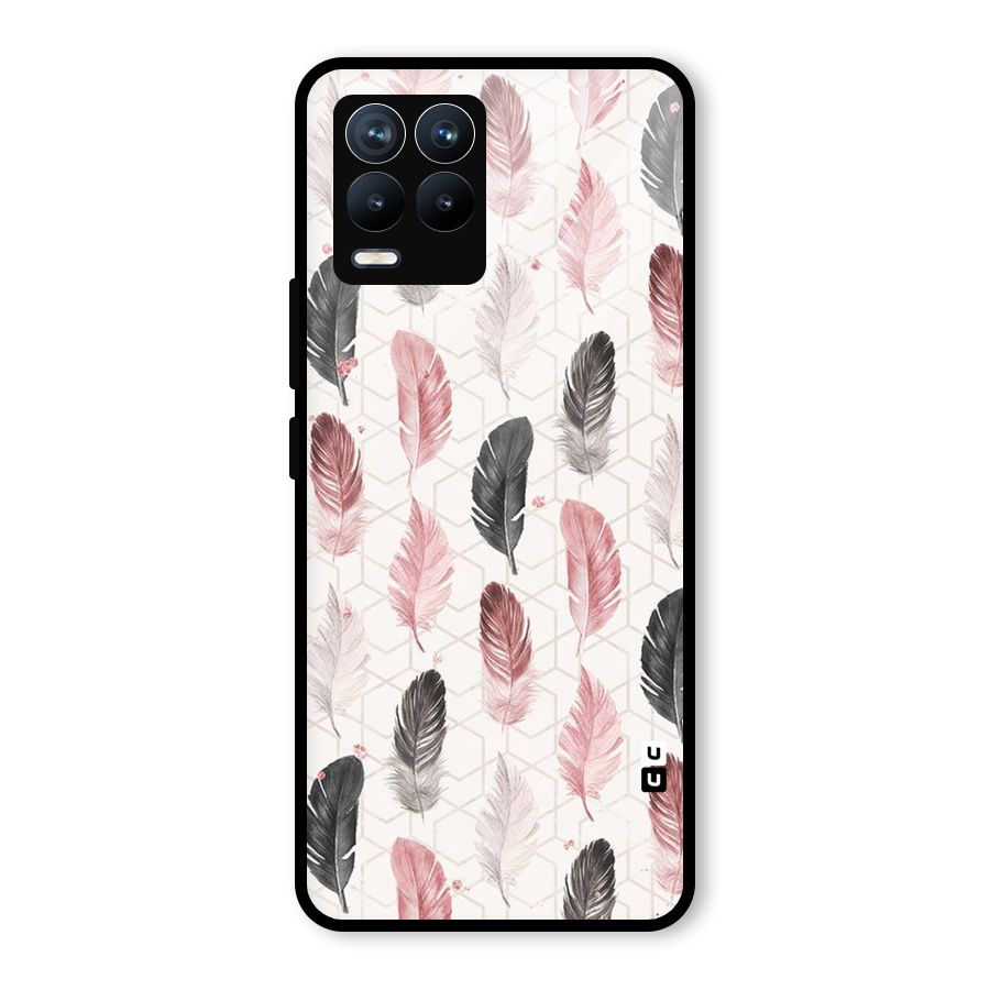 Feather Line Pattern Glass Back Case for Realme 8 Pro