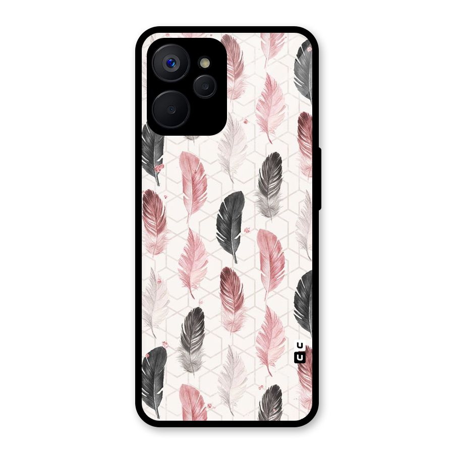 Feather Line Pattern Glass Back Case for Realme 9i 5G