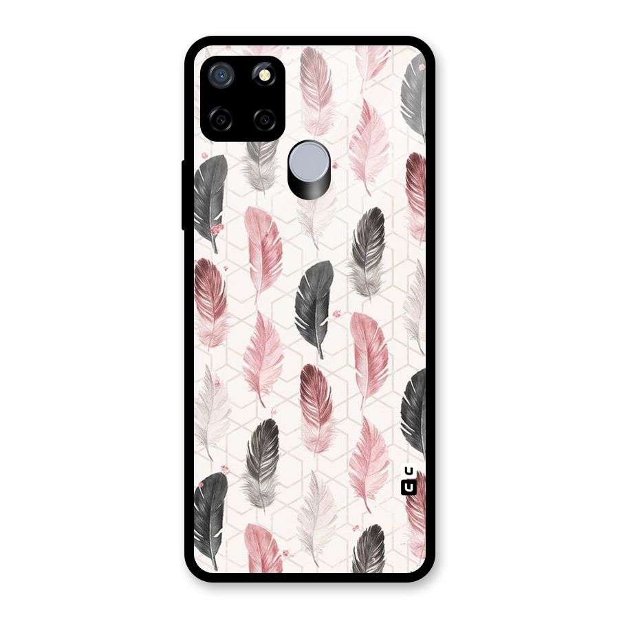 Feather Line Pattern Glass Back Case for Realme Narzo 30A