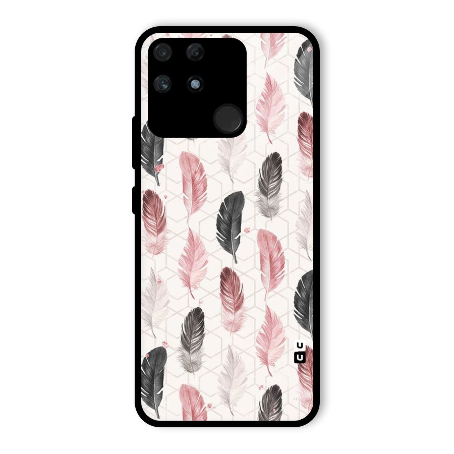 Feather Line Pattern Glass Back Case for Realme Narzo 50A
