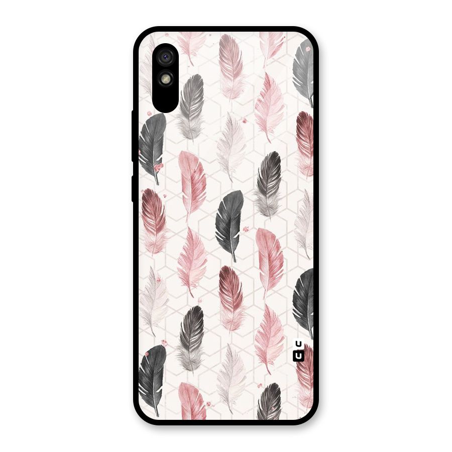 Feather Line Pattern Glass Back Case for Redmi 9A