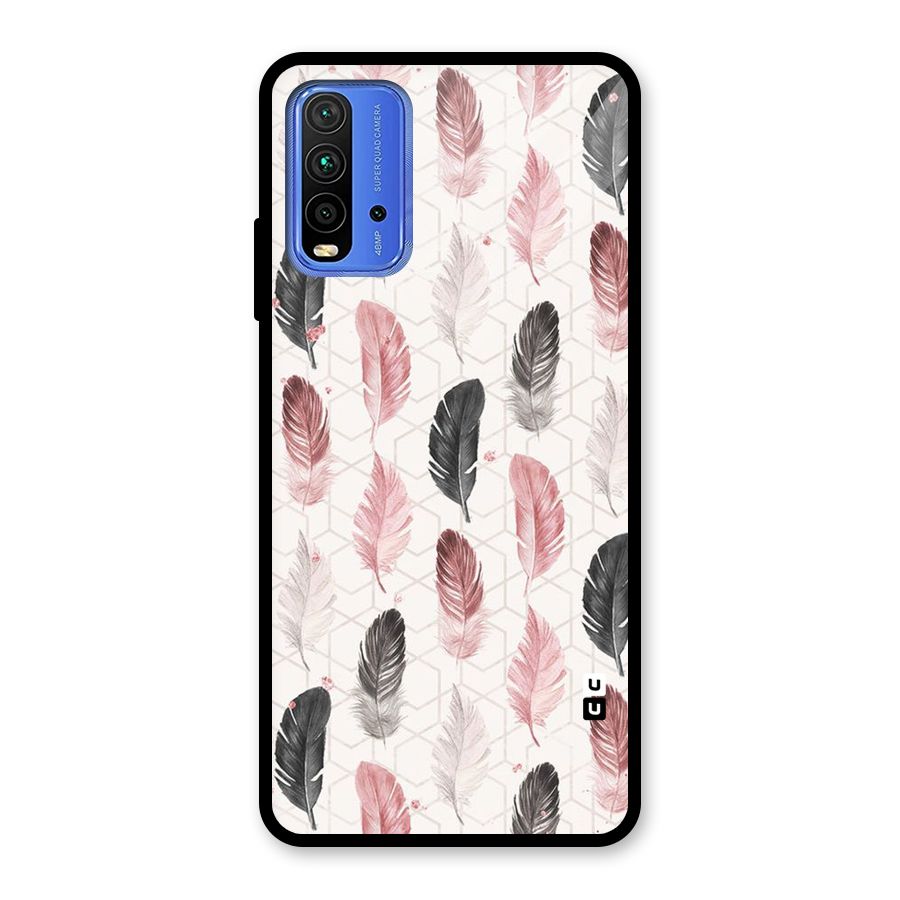 Feather Line Pattern Glass Back Case for Redmi 9 Power