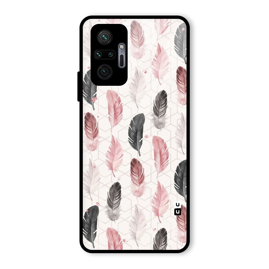Feather Line Pattern Glass Back Case for Redmi Note 10 Pro