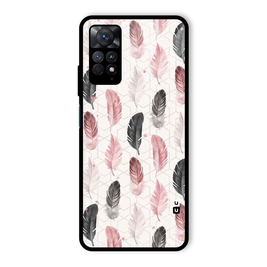 Feather Line Pattern Glass Back Case for Redmi Note 11 Pro
