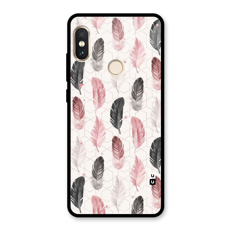 Feather Line Pattern Glass Back Case for Redmi Note 5 Pro