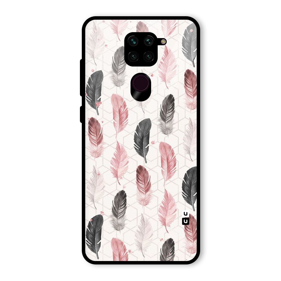 Feather Line Pattern Glass Back Case for Redmi Note 9