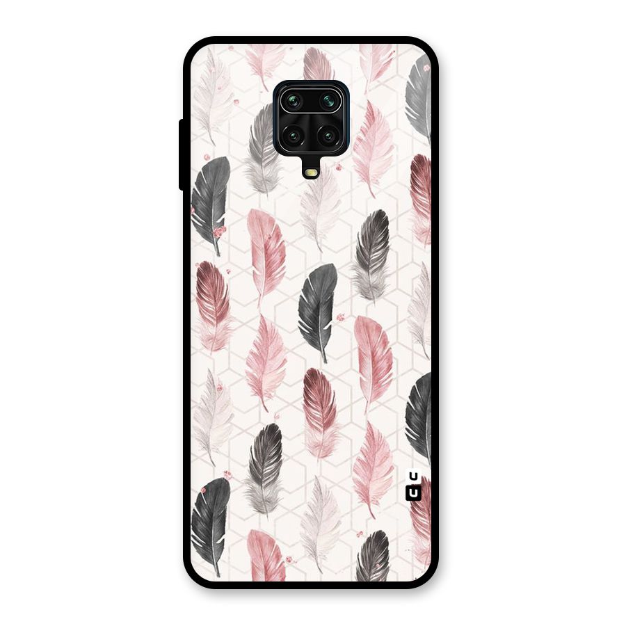 Feather Line Pattern Glass Back Case for Redmi Note 9 Pro