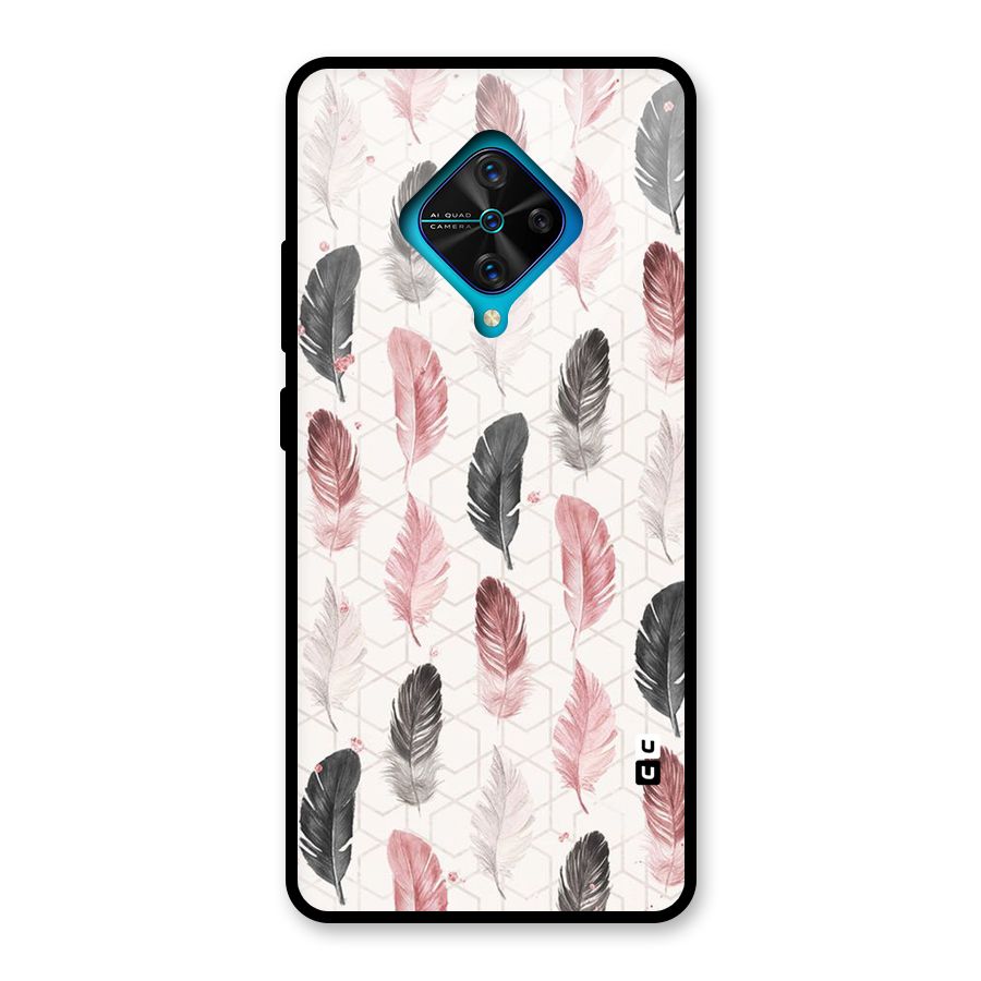 Feather Line Pattern Glass Back Case for Vivo S1 Pro