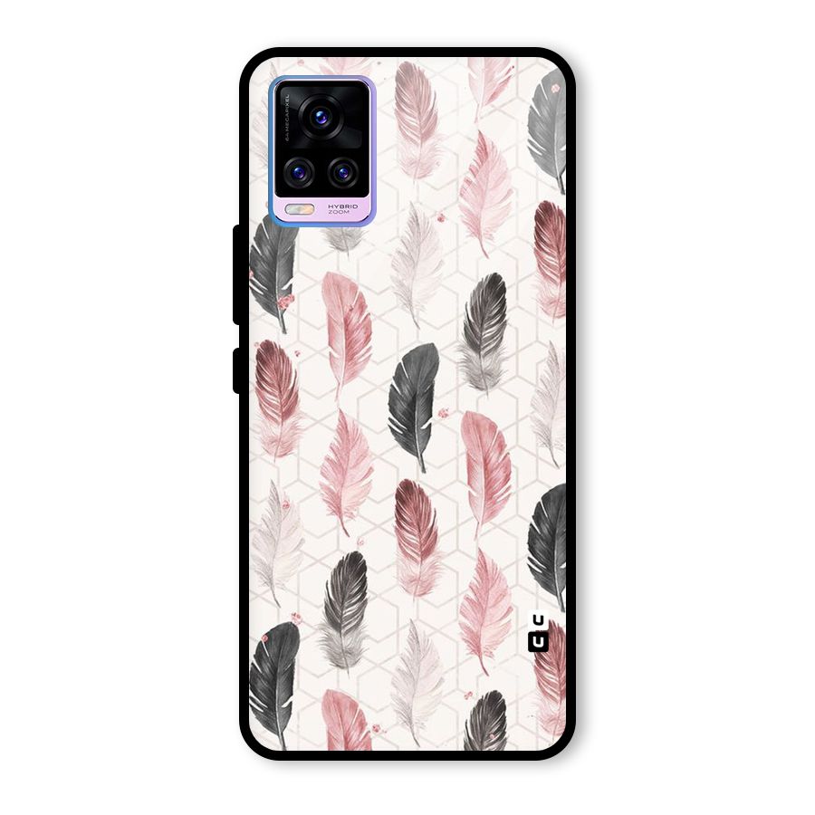 Feather Line Pattern Glass Back Case for Vivo V20 Pro