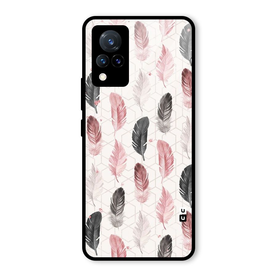 Feather Line Pattern Glass Back Case for Vivo V21 5G