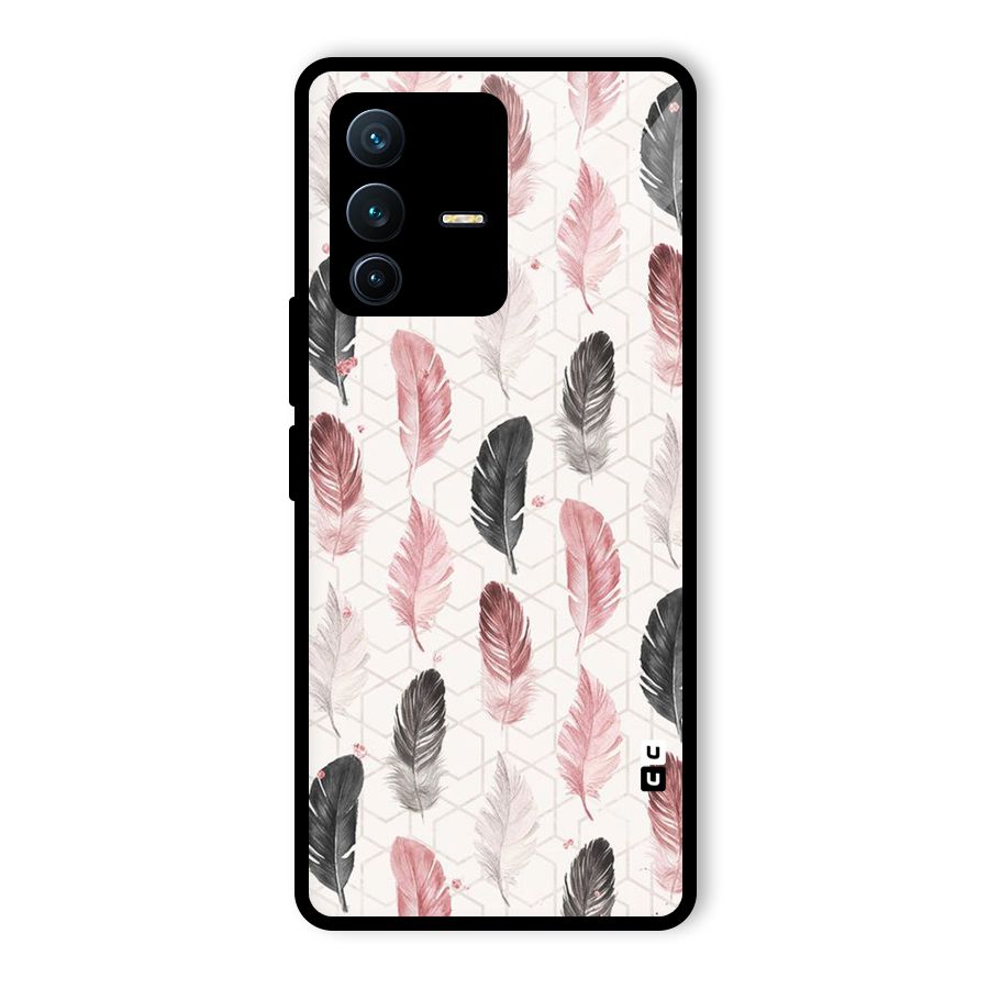 Feather Line Pattern Glass Back Case for Vivo V23 Pro