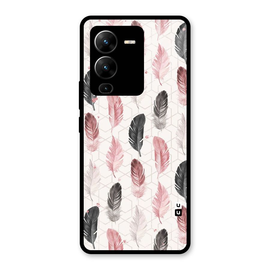 Feather Line Pattern Glass Back Case for Vivo V25 Pro