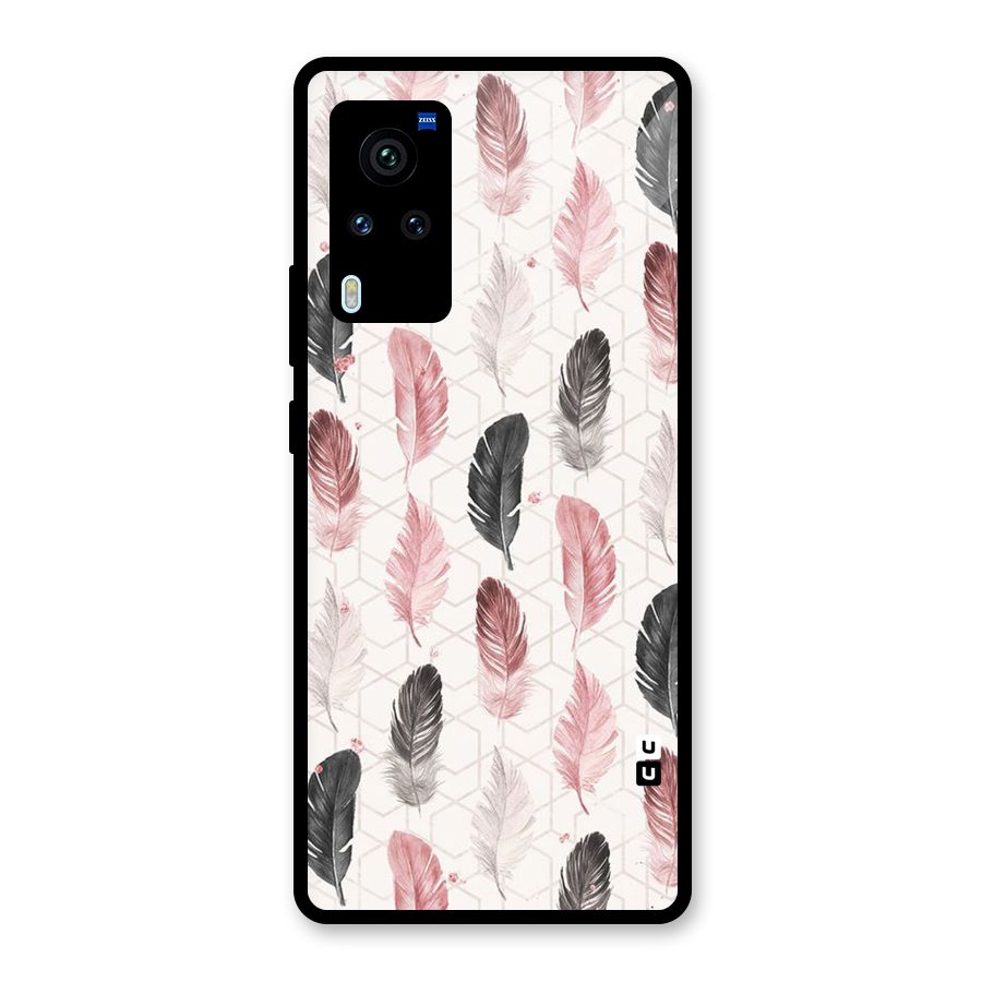 Feather Line Pattern Glass Back Case for Vivo X60 Pro