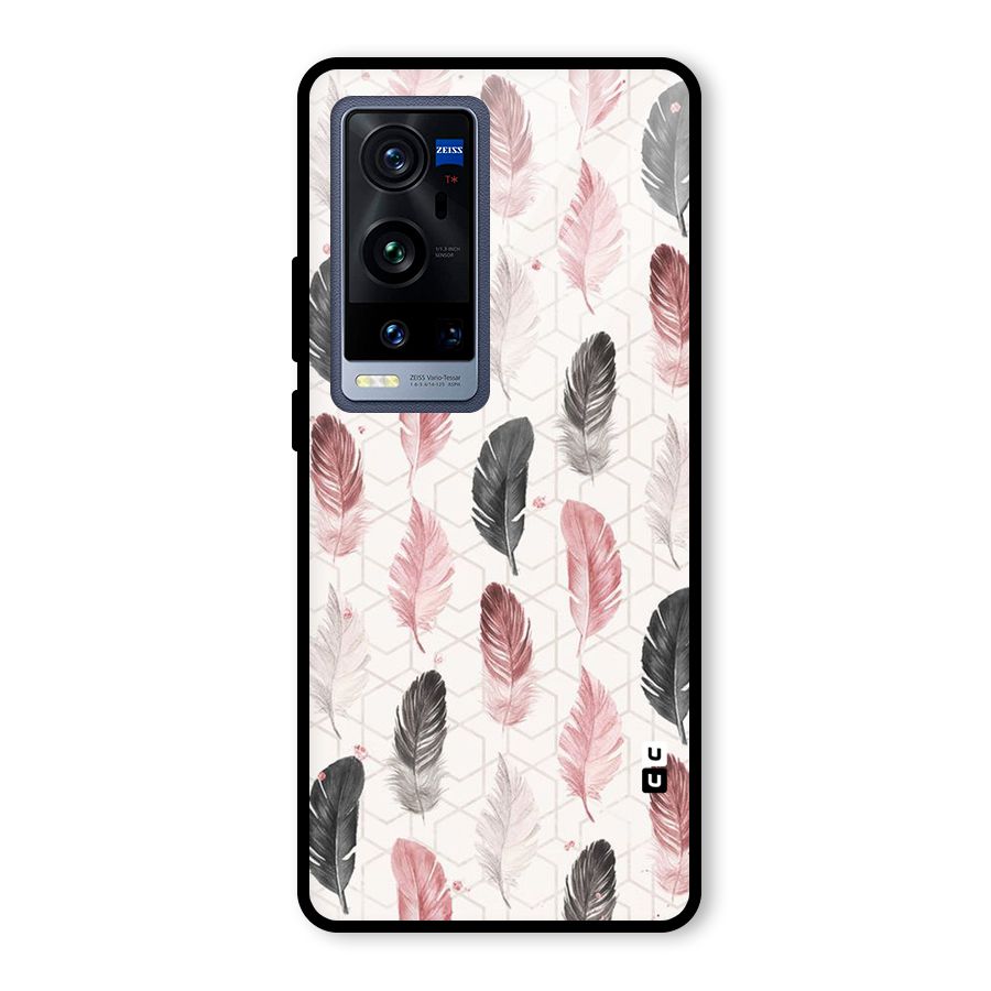 Feather Line Pattern Glass Back Case for Vivo X60 Pro Plus