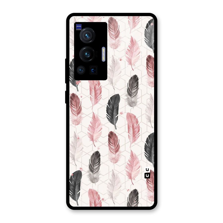 Feather Line Pattern Glass Back Case for Vivo X70 Pro