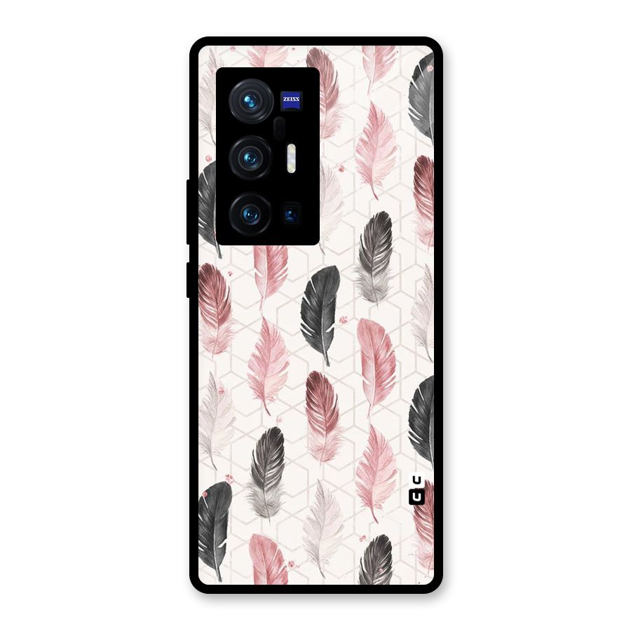 Feather Line Pattern Glass Back Case for Vivo X70 Pro Plus