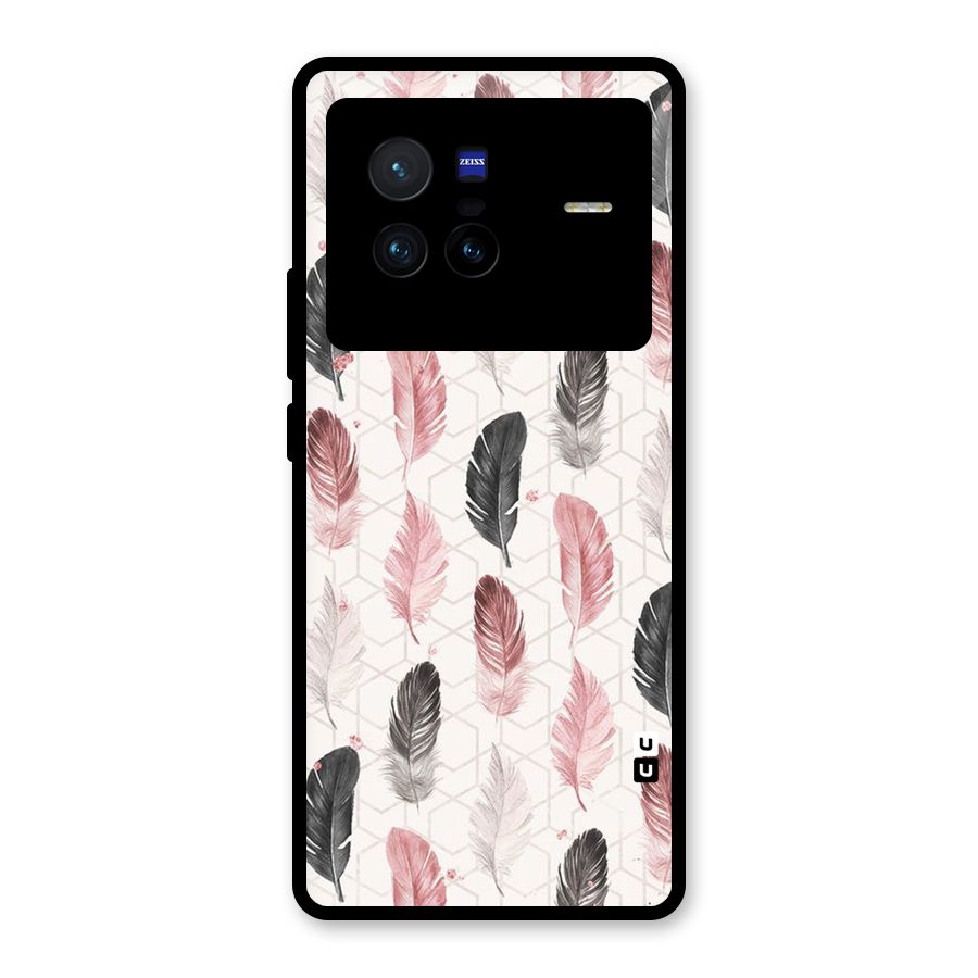 Feather Line Pattern Glass Back Case for Vivo X80