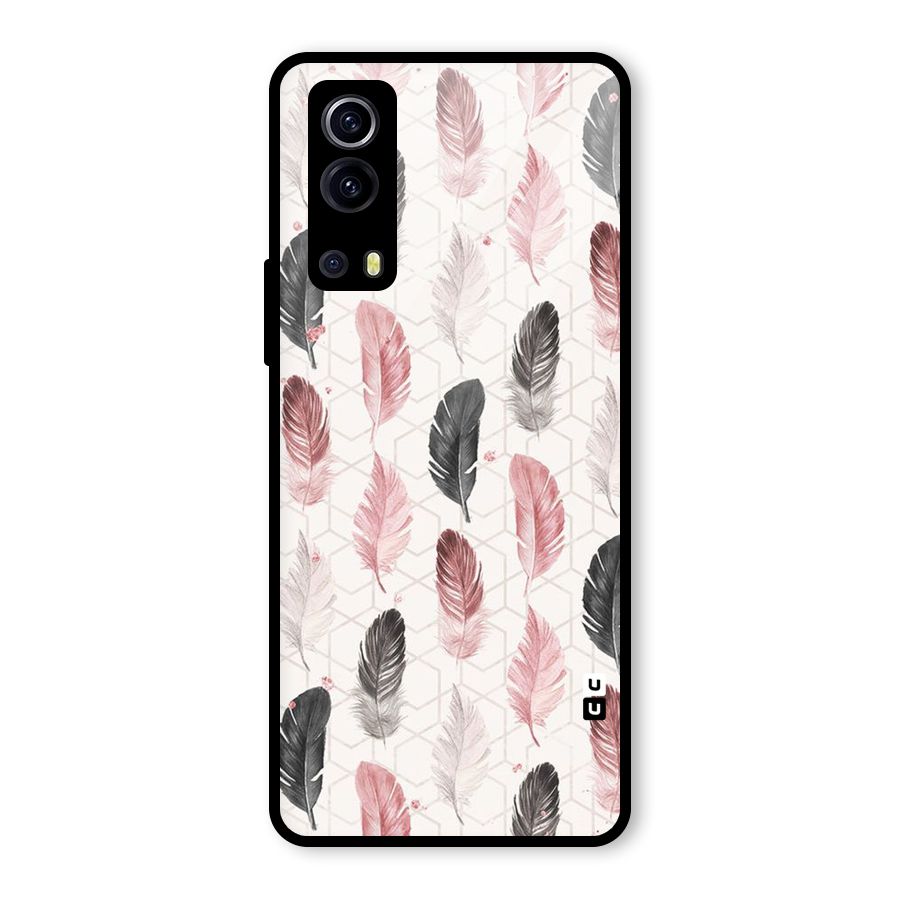 Feather Line Pattern Glass Back Case for Vivo iQOO Z3