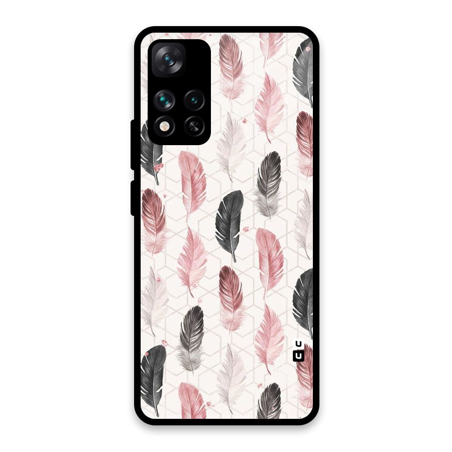 Feather Line Pattern Glass Back Case for Xiaomi 11i HyperCharge 5G