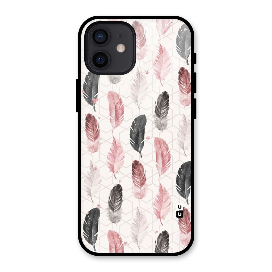 Feather Line Pattern Glass Back Case for iPhone 12