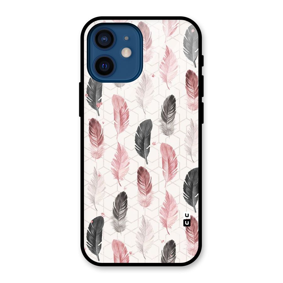 Feather Line Pattern Glass Back Case for iPhone 12 Mini