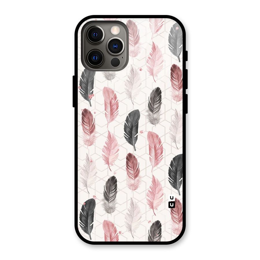 Feather Line Pattern Glass Back Case for iPhone 12 Pro